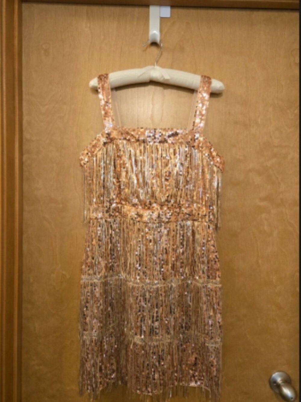 Rose gold sequin fringe dress